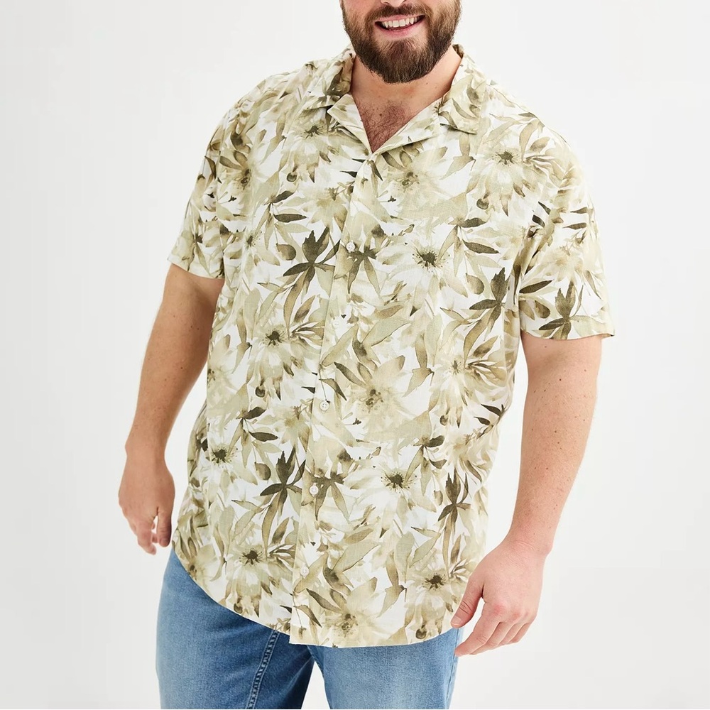 Sonoma Goods For Life Men's Beige Floral Camp Short Sleeve Shirt Size 2XB NWT